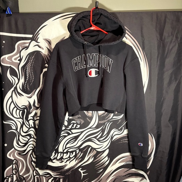Champion Black Cropped Hoodie size small reversed weave - Picture 1 of 6